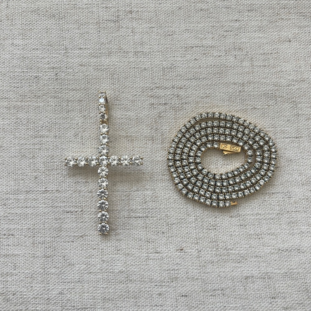 Gld Shop 20” Tennis Chain and Cross Pendant Set